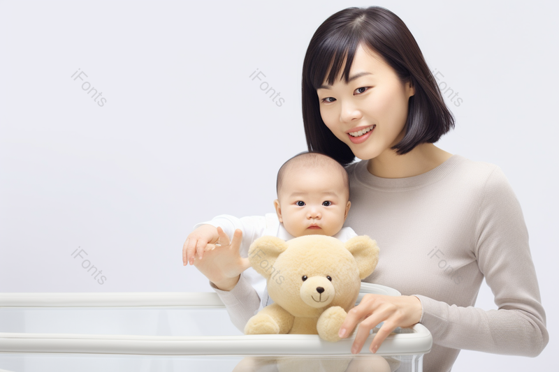 专业月嫂亲切照顾正在婴儿车的宝宝高清摄影图,高清,摄影图,摄影图片,图片大全,摄影图免费下载